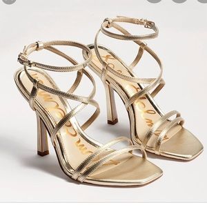 Sam Edelman Leanne Strappy Gold Stilettos
